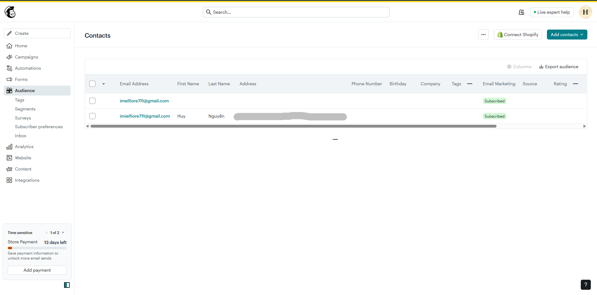 setup mailchimp