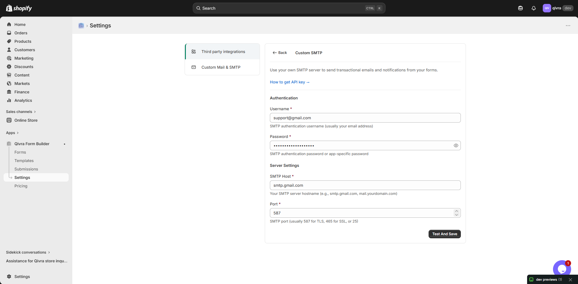 setup smtp