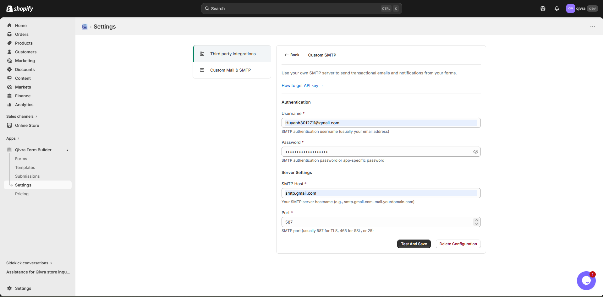 setup smtp