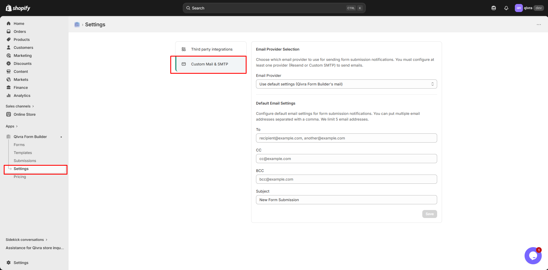 setup smtp