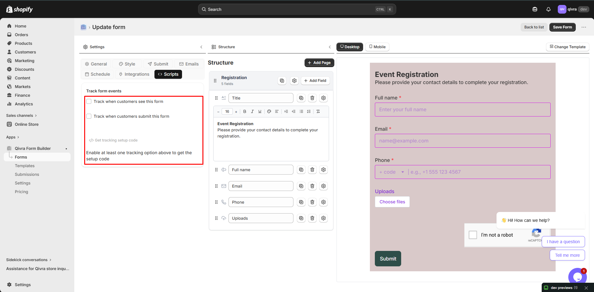 form tracking