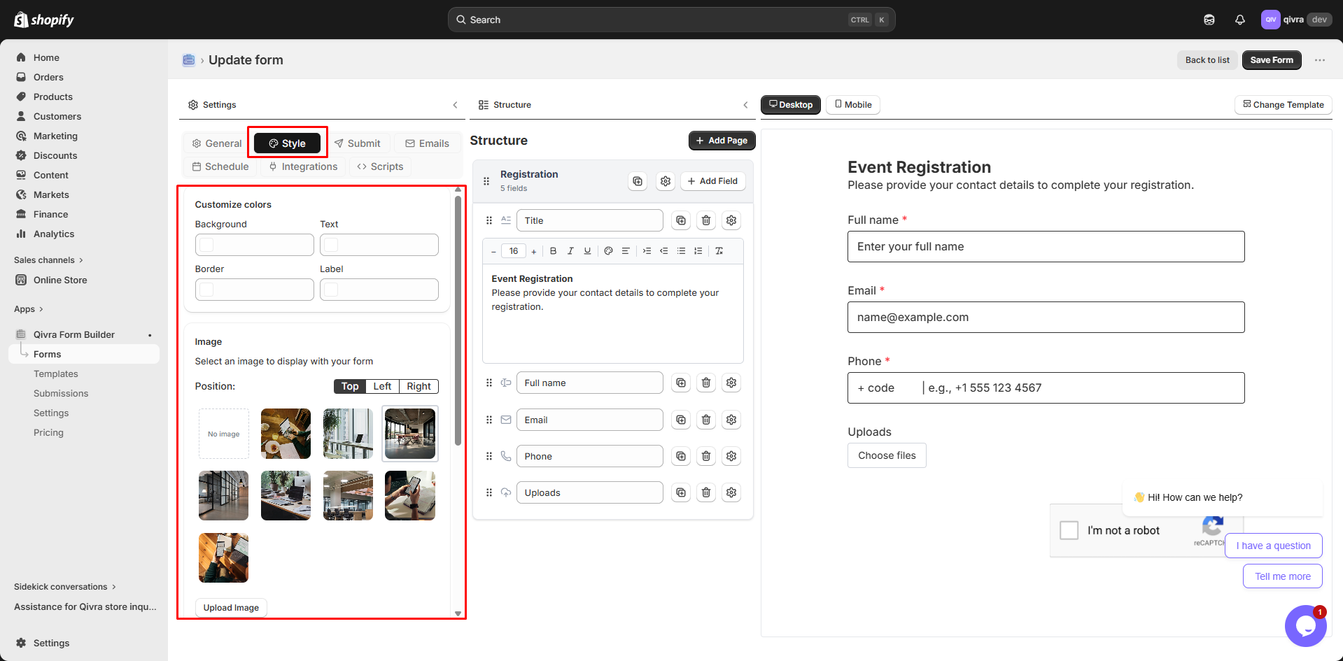 form builder interface