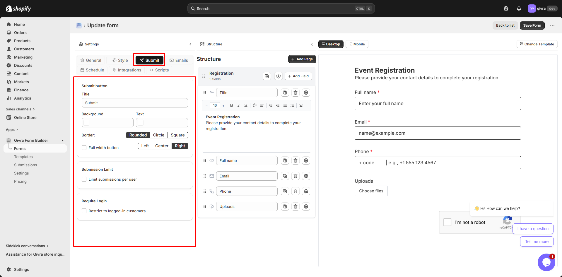 form builder interface