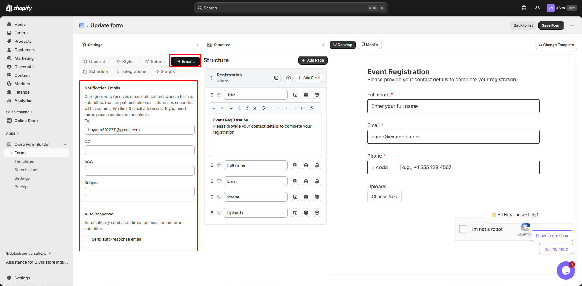 form builder interface