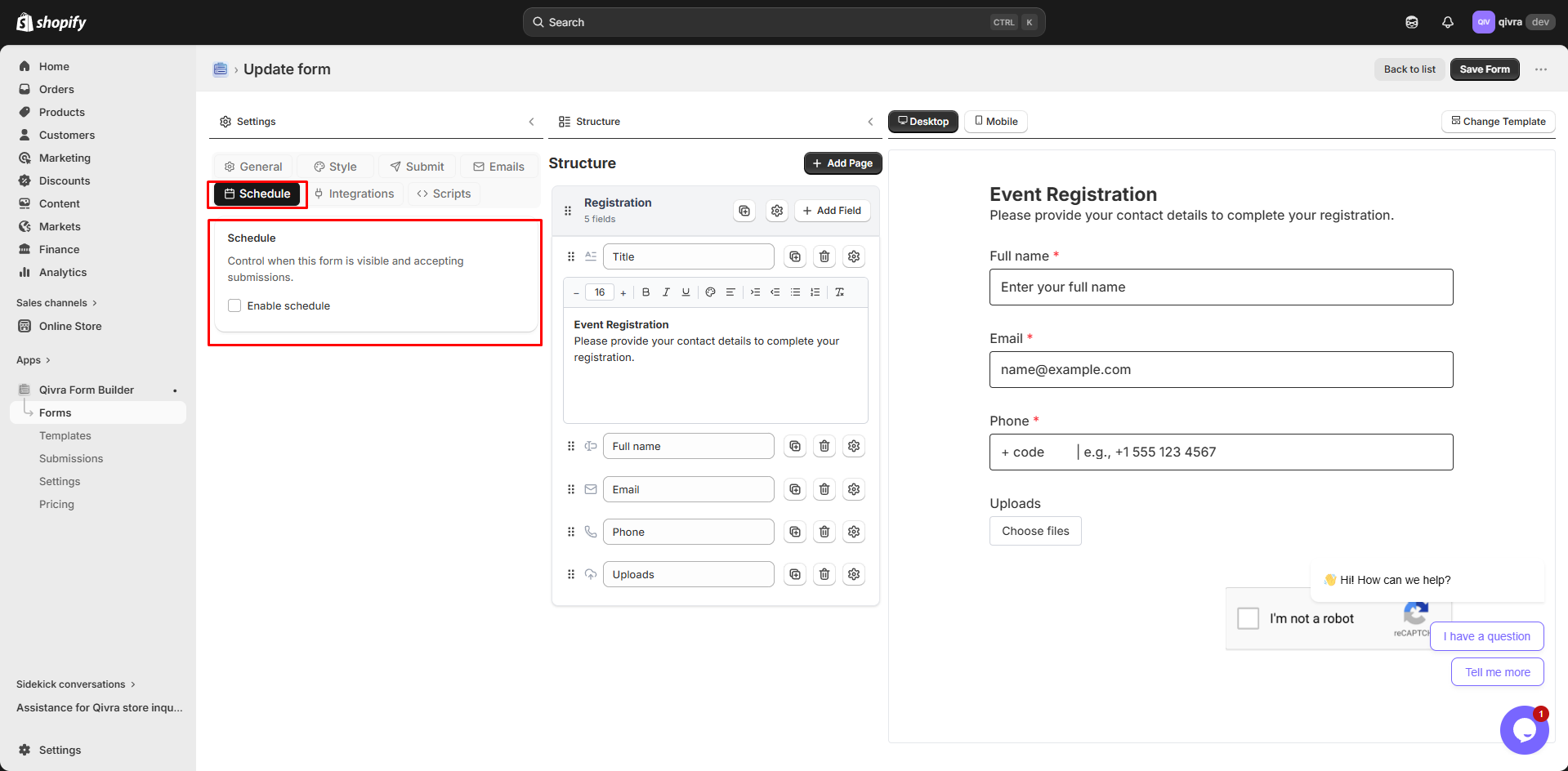 form builder interface