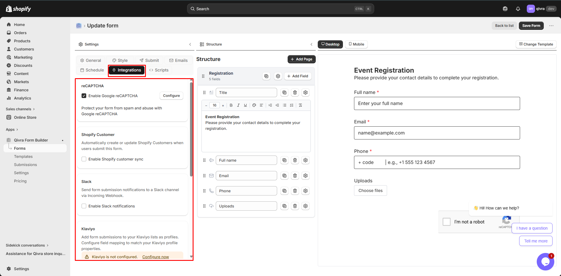 form builder interface