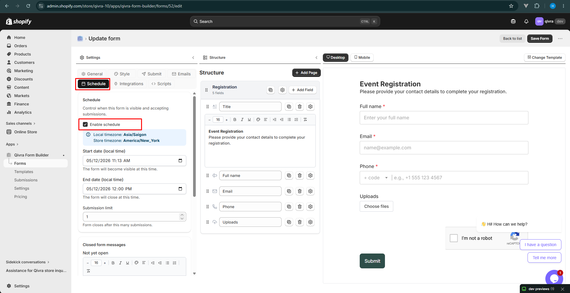 form scheduling