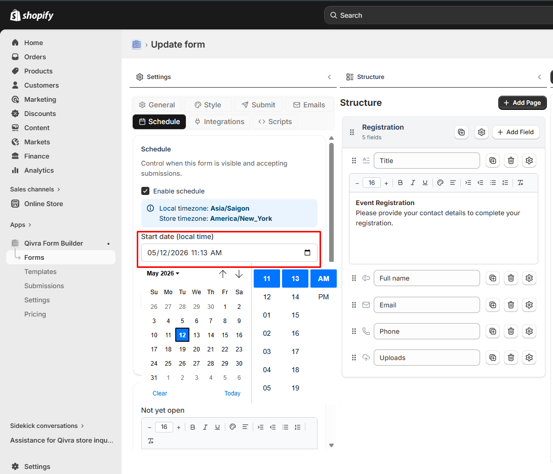 form scheduling