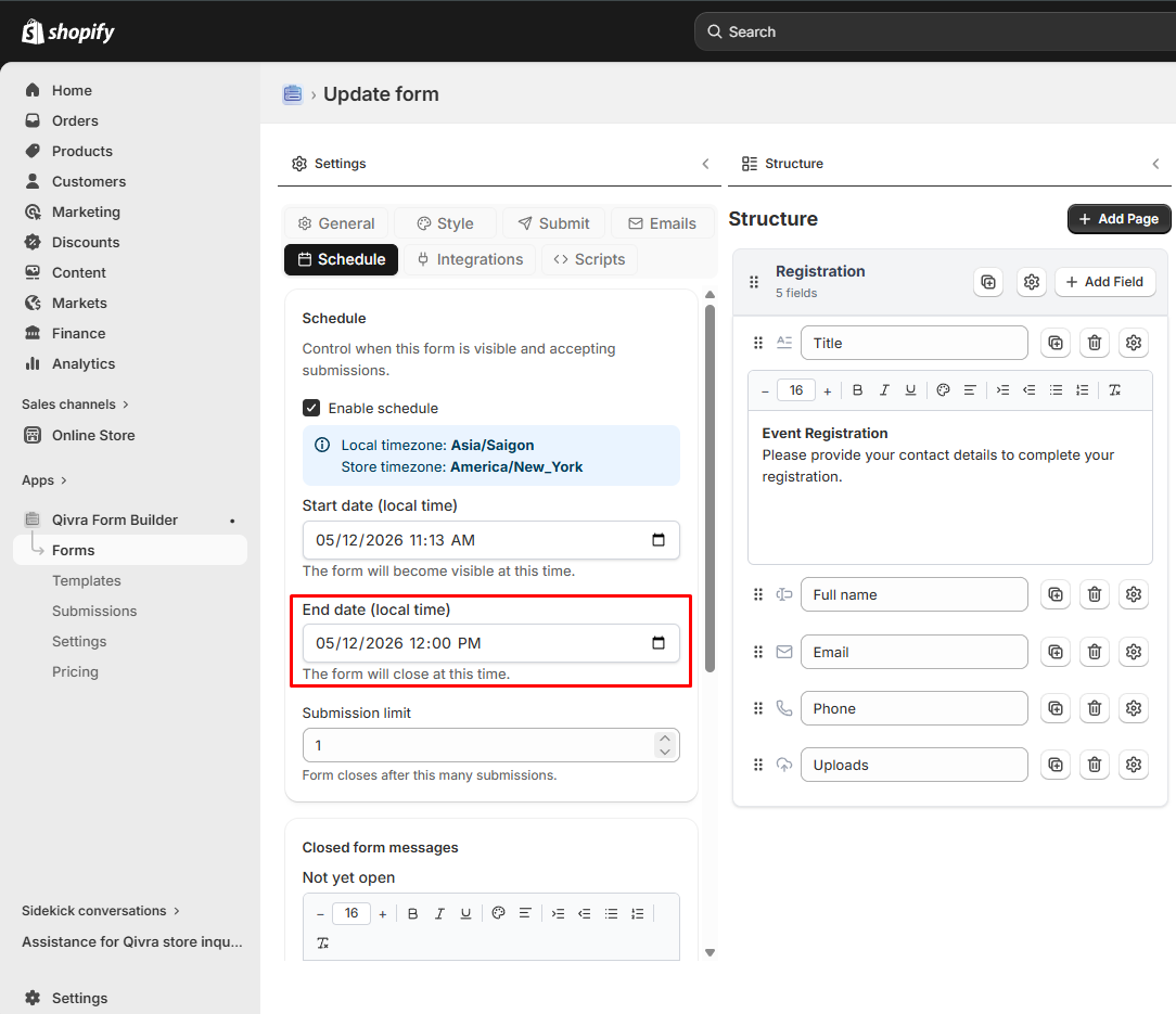 form scheduling