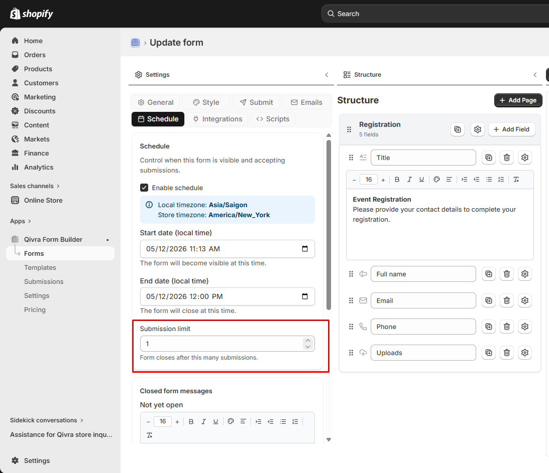 form scheduling