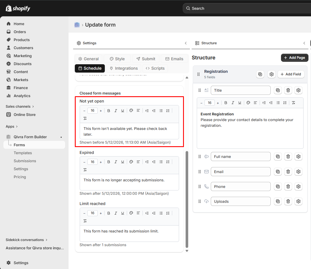 form scheduling