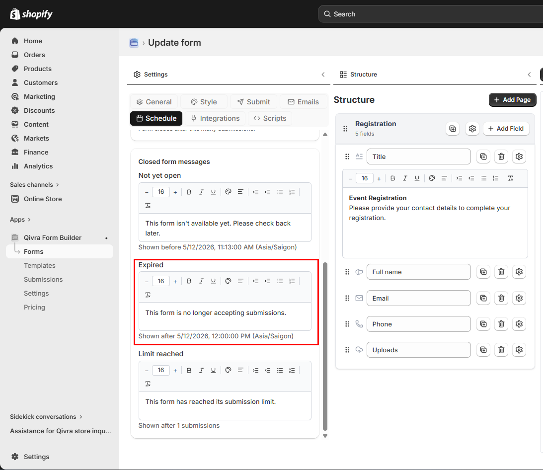 form scheduling