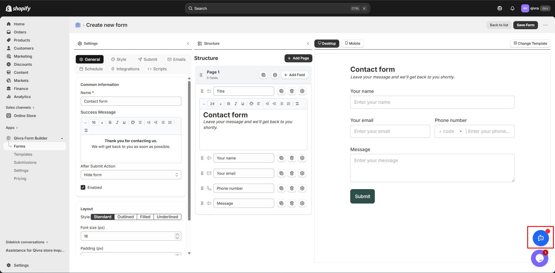 Create new form width AI