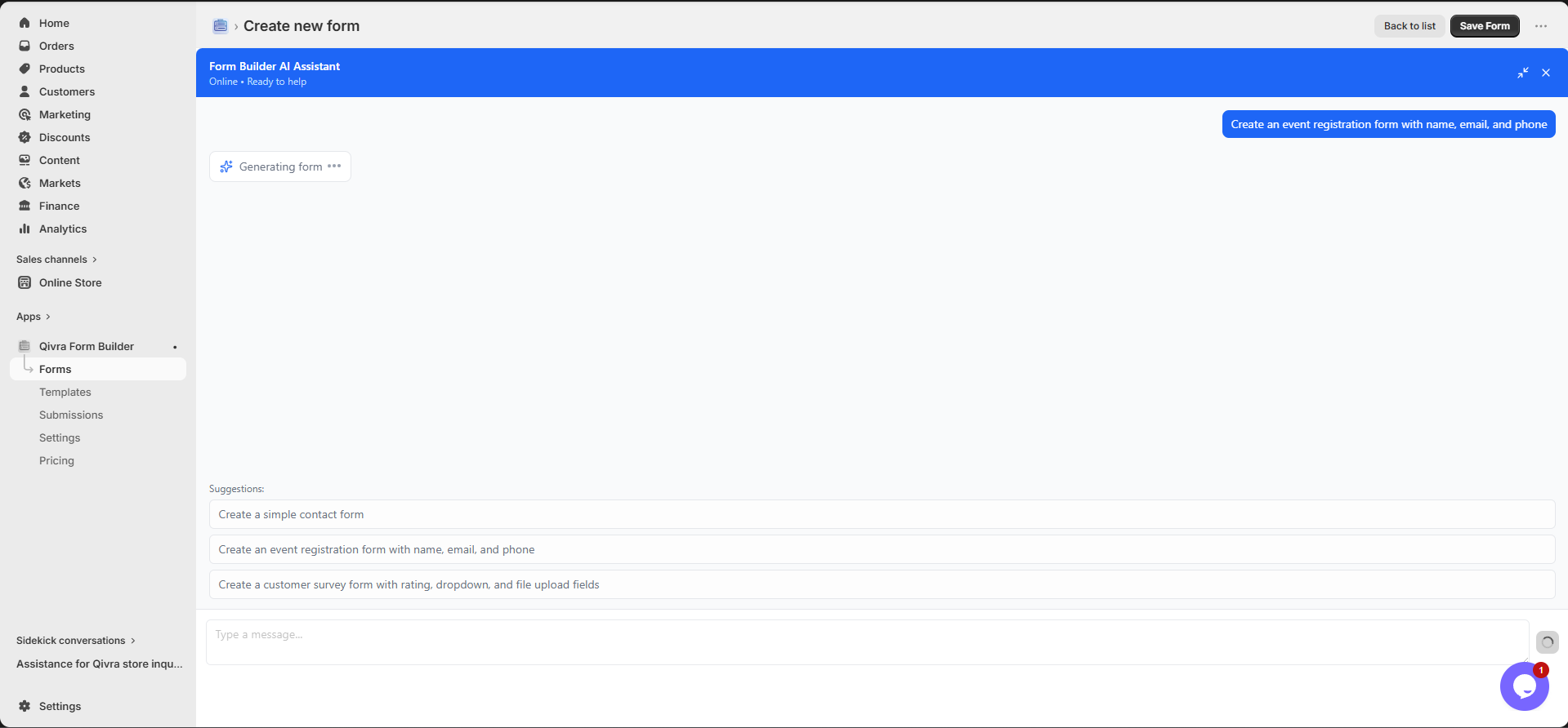 Create new form width AI