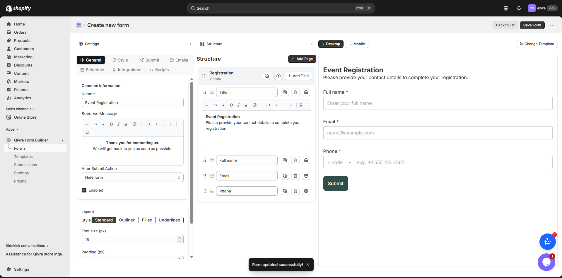 Create new form width AI