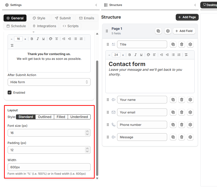 Form Settings