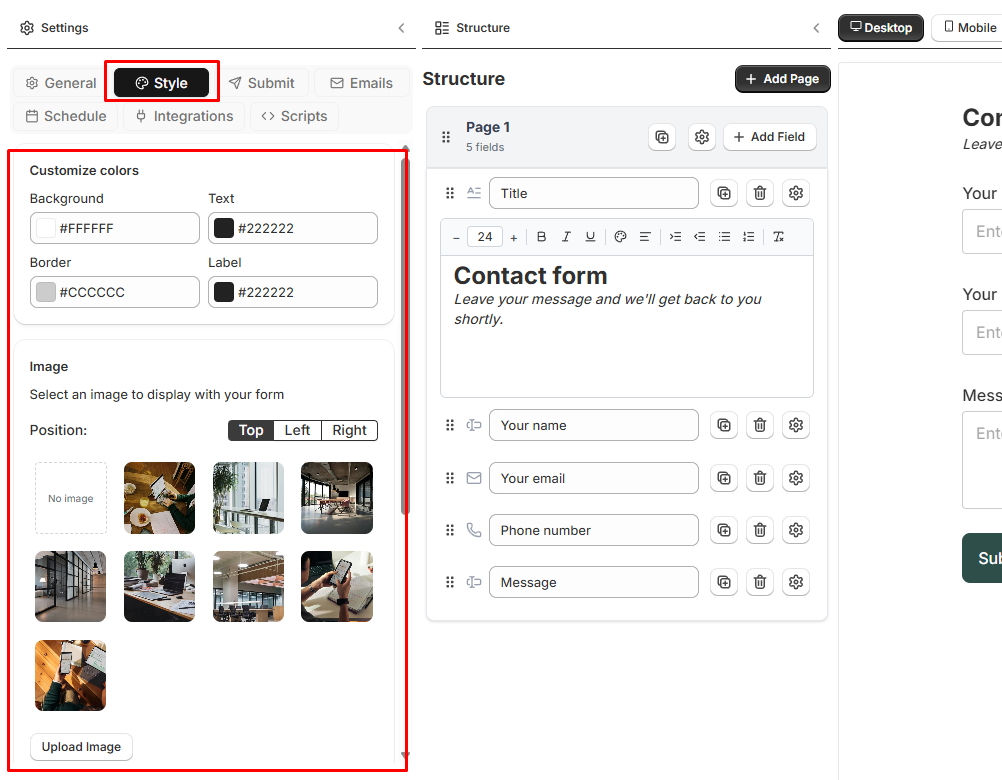 Form Settings