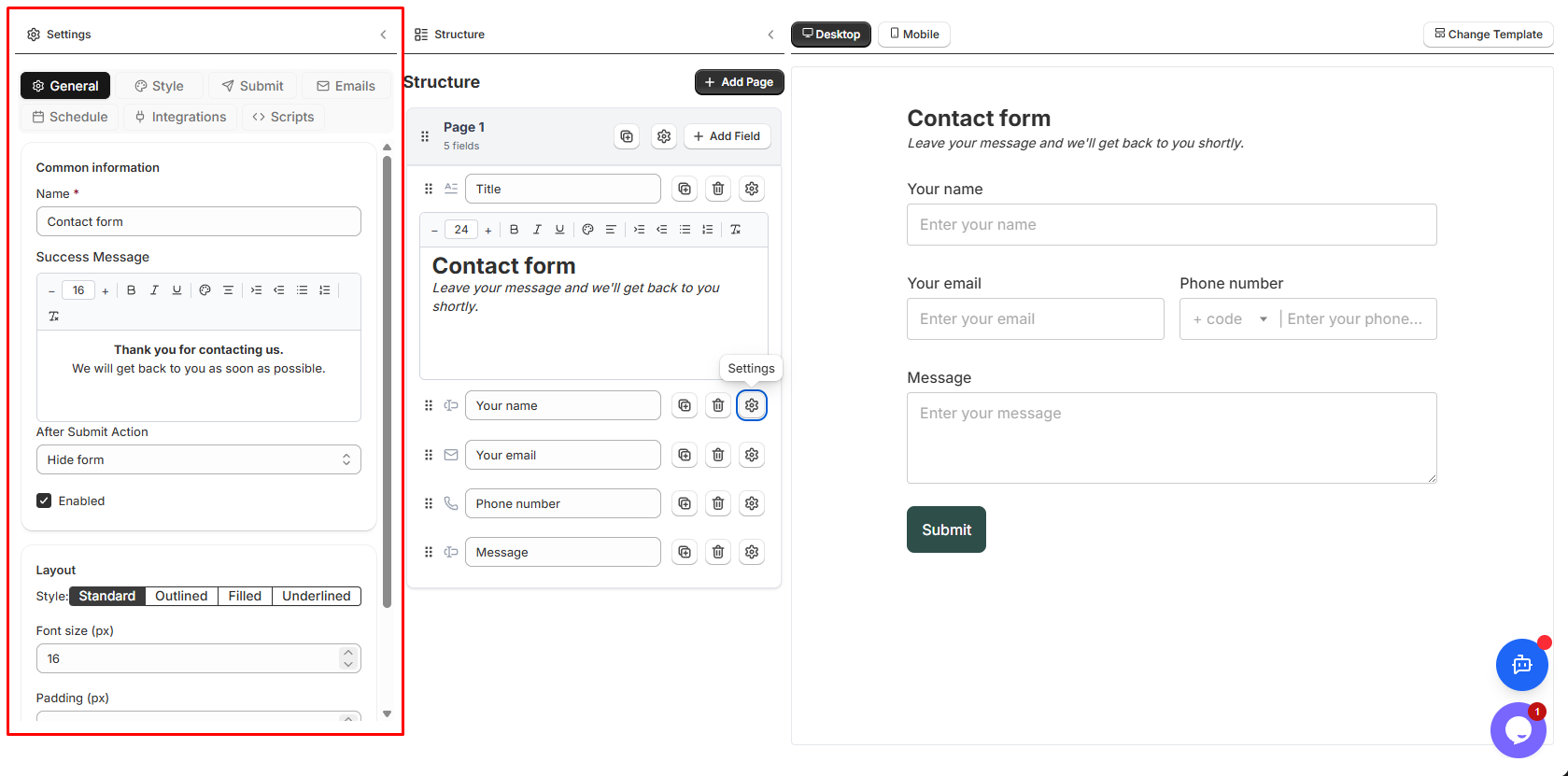 Form Settings